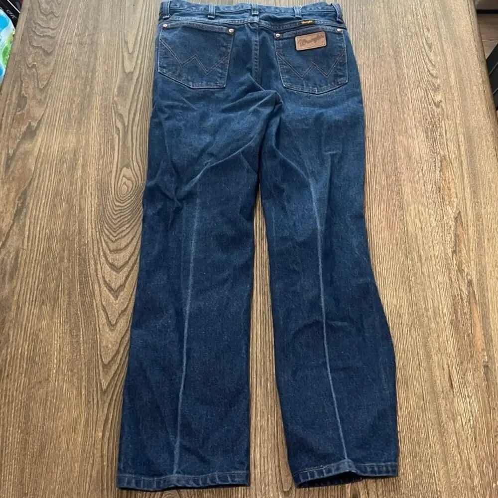 Wrangler Mens Straight Jeans Mid Rise Denim Cotton Dark Wash Blue Size 32x30